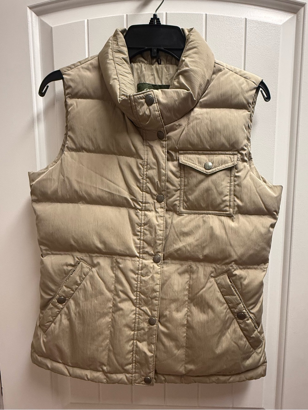 Eddie Bauer Premium Goose Down Puffer Vest Beige Tan Women’s Medium M Snap Front